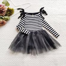 Shein Girls Pearl Front Striped Mesh Dress