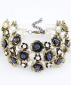 Shein Blue Gemstone Gold Flower Bead Bracelet