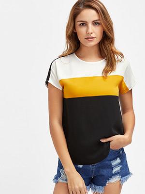 Shein Keyhole Back Dolphin Hem Cut And Sew Top