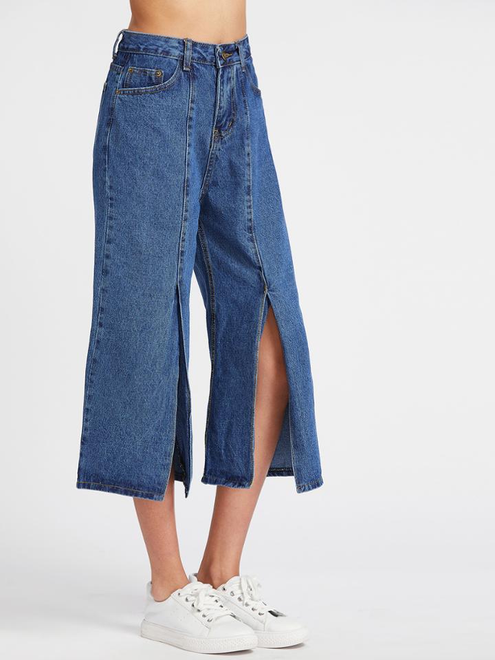 Shein Dark Blue Split Front Jeans