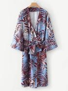 Shein Tropical Print Self Tie Kimono Dress
