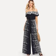 Shein Flounce Off Shoulder Mixed Print Jumpsuit