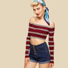 Shein Rib Knit Striped Bardot Top