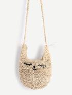 Shein Beige Cat Shape Straw Crossbody Bag