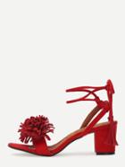 Shein Tassel Strap Lace-up Block Heel Sandals - Red