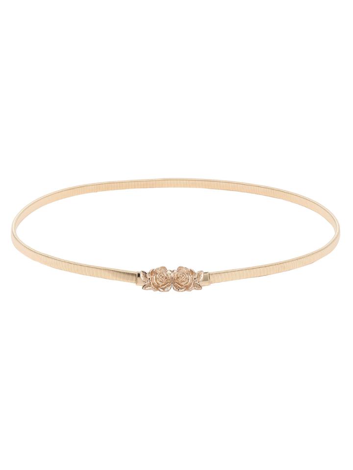 Shein Symmetrical Rose Buckle Silver Metal Elastic Belt