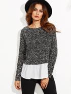 Shein Black Marled Sweatshirt With Contrast Ruffle Trim