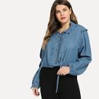 Shein Plus Button Up Frilled Denim Blouse