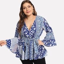 Shein Plus Surplice Front V Neck Blouse
