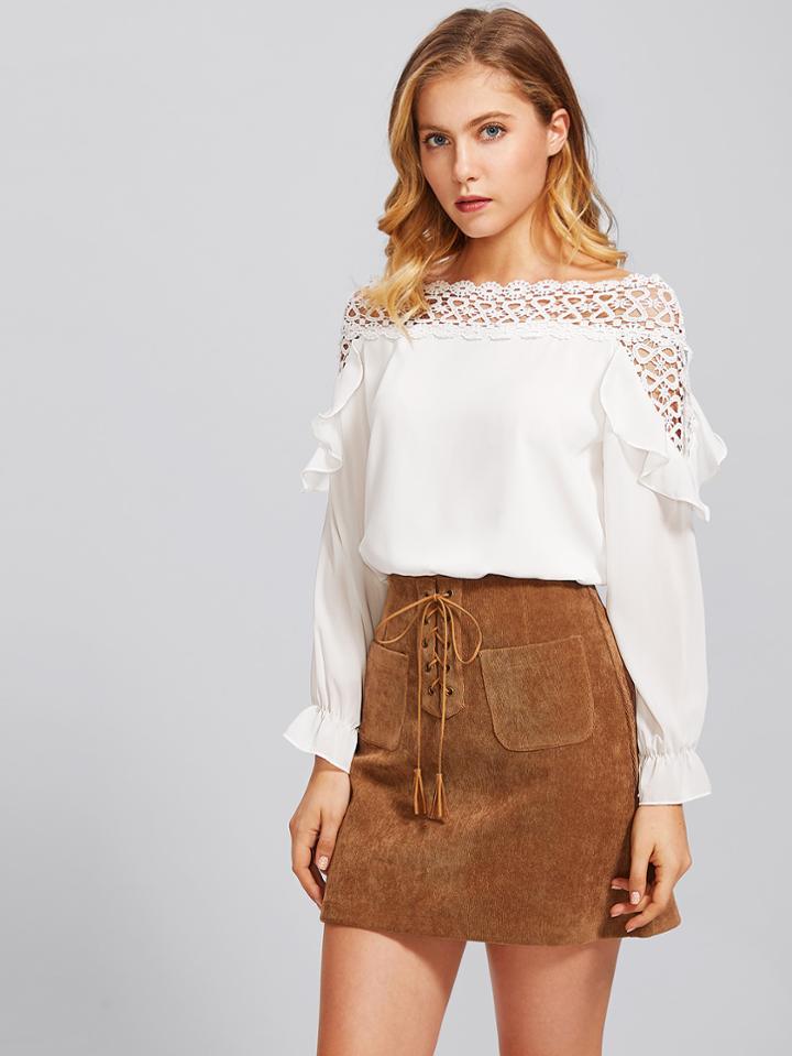 Shein Hollow Out Crochet Insert Frill Top