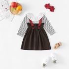 Shein Toddler Girls Ruffle Trim Striped 2 In 1 Dress