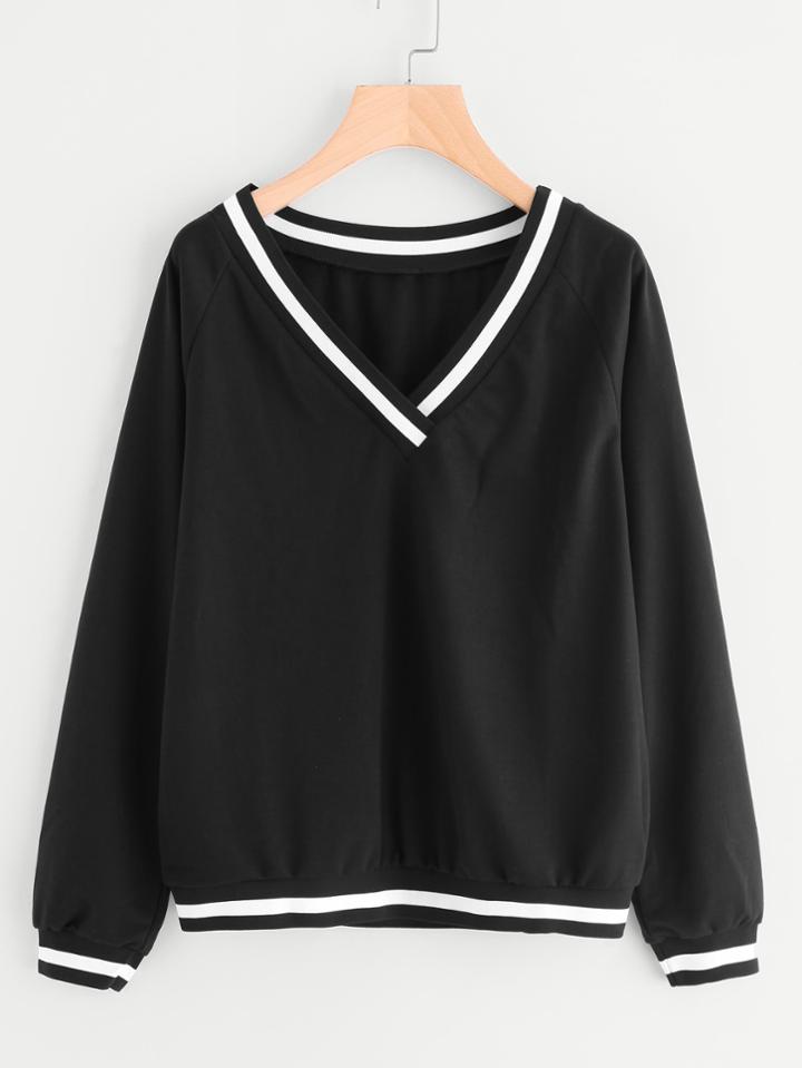Shein Striped Ribbed Trim Sweatshirt