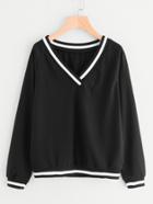 Shein Striped Ribbed Trim Sweatshirt