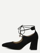 Shein Black Faux Suede Lace Up Pointed Toe Shoes