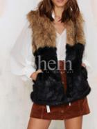 Shein Brown Black Sleeveless Color Block Faux Fur Vest