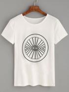 Shein White Wheel Eye Print T-shirt