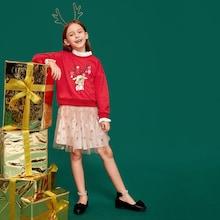 Shein Girls Deer Print Frill Trim Sweatshirt