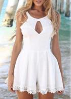 Rosewe Alluring White Round Neck Sleeveless Lace Rompers For Woman