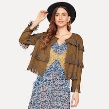 Shein Tiered Fringe Suede Jacket