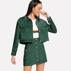 Shein Corduroy Pocket Jacket With Single Breasted Skirt