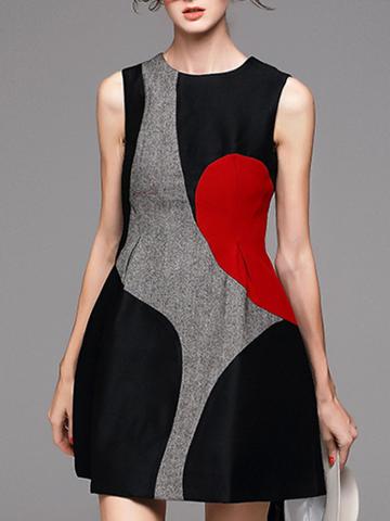 Shein Black Round Neck Sleeveless Contrast Ccolor Dress