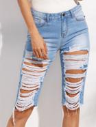 Shein Blue Ripped Mid Waist Cropped Pants