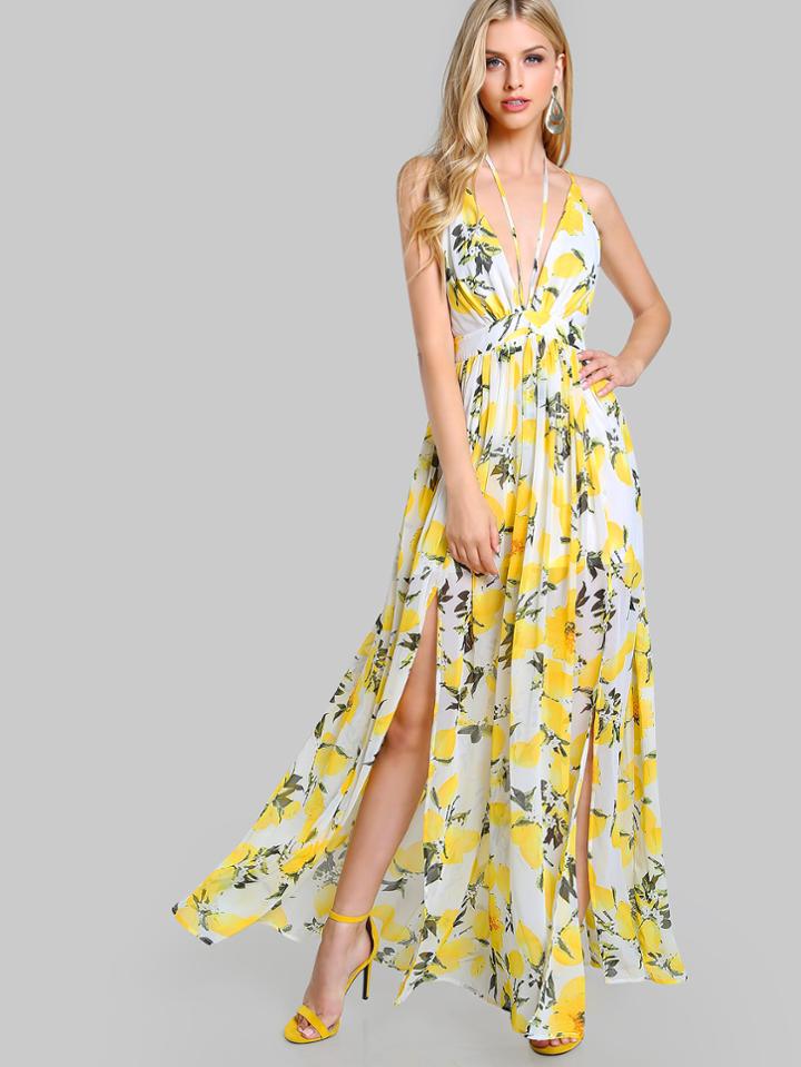 Shein Plunging Crisscross Back M-slit Dress