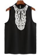 Shein Black Crew Neck Lace Embellished Tank Top