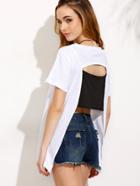 Shein White Cutout Contrast Back T-shirt