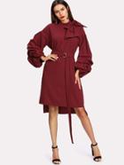 Shein Gathered Sleeve Bow Embellished Belted Dress