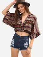 Shein Multicolor Geometric Print Surplice Front Crop Top