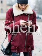 Shein Wine Red Long Sleeve Lapel Quilted Zipper Coat