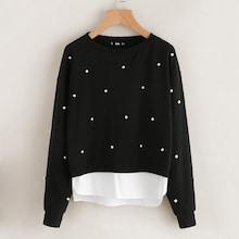 Shein Plus Pearl Detail Mixed Media Sweatshirt