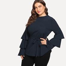 Shein Plus Flounce Sleeve Self Tie Tee