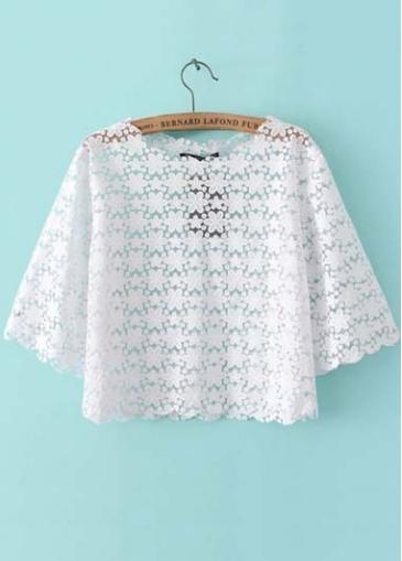 Rosewe Summer Essential Round Neck Short Sleeve White Lace Tees