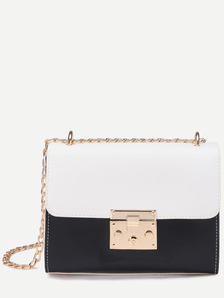 Shein Black Contrast Pushlock Flap Structured Chain Bag