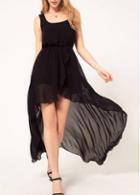 Rosewe Alluring High Low Hem Design Tank Dress Black