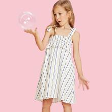 Shein Girls Self Tie Strap Smocked Neck Striped Dress