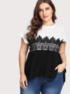 Shein Two Tone Lace Applique T-shirt