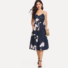 Shein Floral Print Button Front Cami Dress