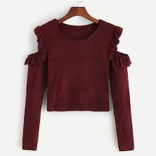 Shein Cold-shoulder Frill Detail Sweater