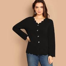 Shein Plus Scalloped Trim Buttoned Top