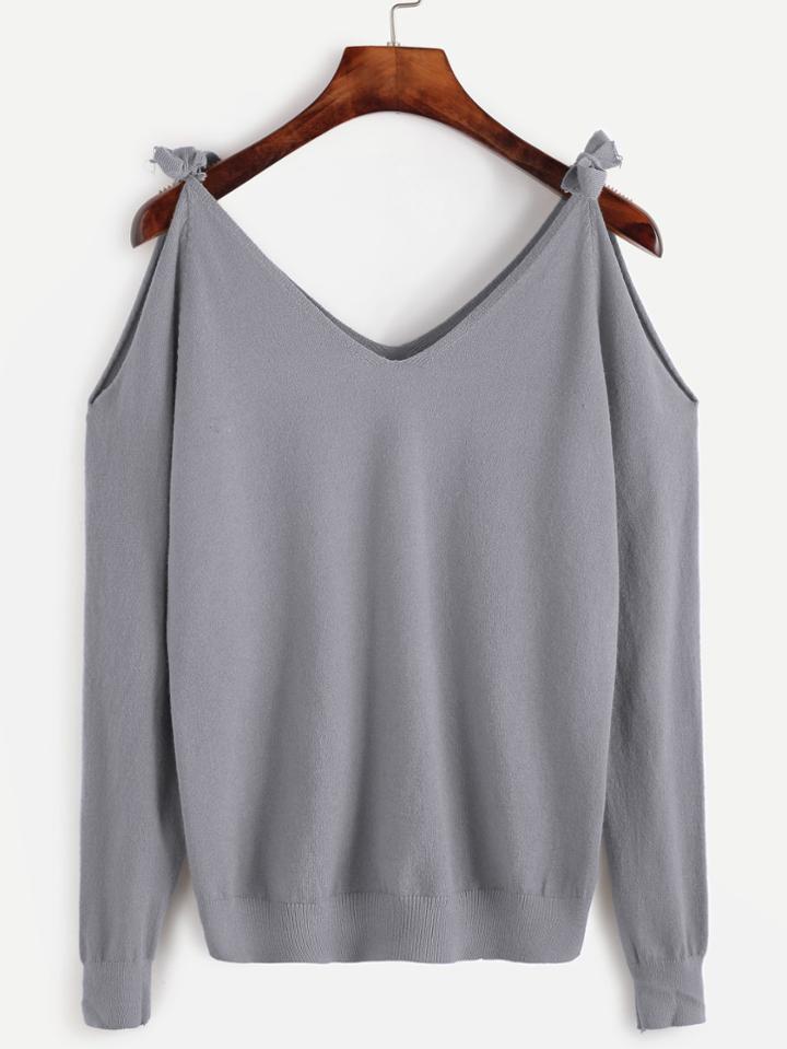 Shein Grey Open Shoulder Jersey Sweater
