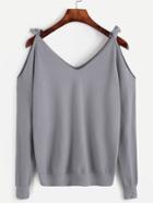 Shein Grey Open Shoulder Jersey Sweater