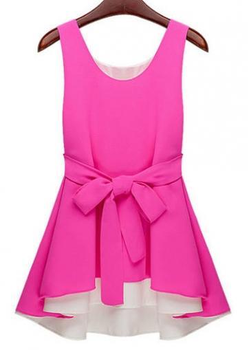 Rosewe Lovely Bowtie Decoration Round Neck Sleeveless Woman Dress