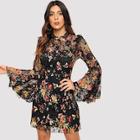 Shein Bell Sleeve Floral Lace Dress