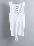 Shein Plunge Lace Up Back Ribbed Tank Top