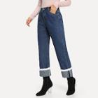 Shein Contrast Faux Fur Wide Leg Jeans