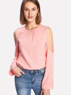 Shein Pearl Beading Open Shoulder Top