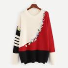 Shein Contrast Sequin Colorblock Jumper